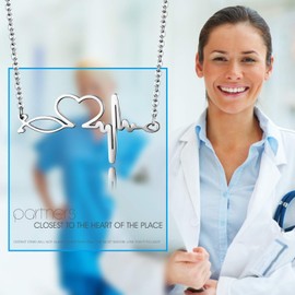 Heartbeat Love EKG Cardiogram Pendant Necklace for Women,Cupimatch Doctor Stethoscope Medical Stainless Steel Charm Link Necklace,20 inch Silver for Mothers Day