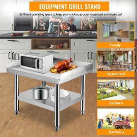 ExploreHorizon Stainless Steel 48x28x24 inch Equipment Grill Stand Table, 1000 lbs Top Shelf, 220 lbs Bottom Shelf, Adjustable Legs, 2" Edge Baffle, for Hotel, Home, Commercial Restaurant Kitchen