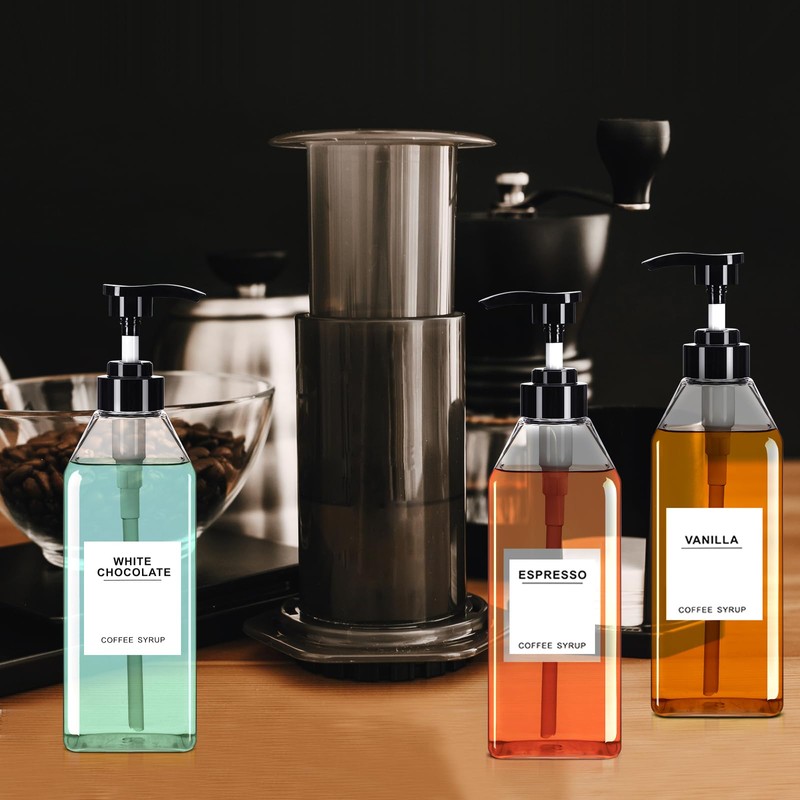 Nuogo 6 Pcs Coffee Syrup Dispenser Bottles Set 750ml, 500ml,