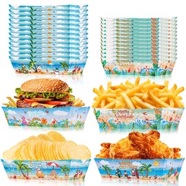 HOWAF 24pcs Christmas July Food Trays, Tropical Christmas Party Supplies Food Trays Beach Santa Disposable Trays Nacho Boats for Hawaiian Xmas in July Party Supplies Food Boats