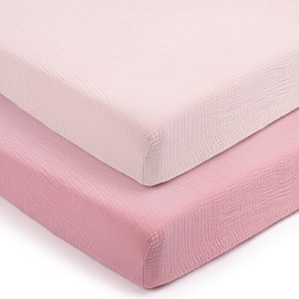 lulumoon Pack and Play Sheets for Girls: Soft Muslin Cotton for Playard Mattress - Stretchy Snug Fit for Chicco Pack n Play