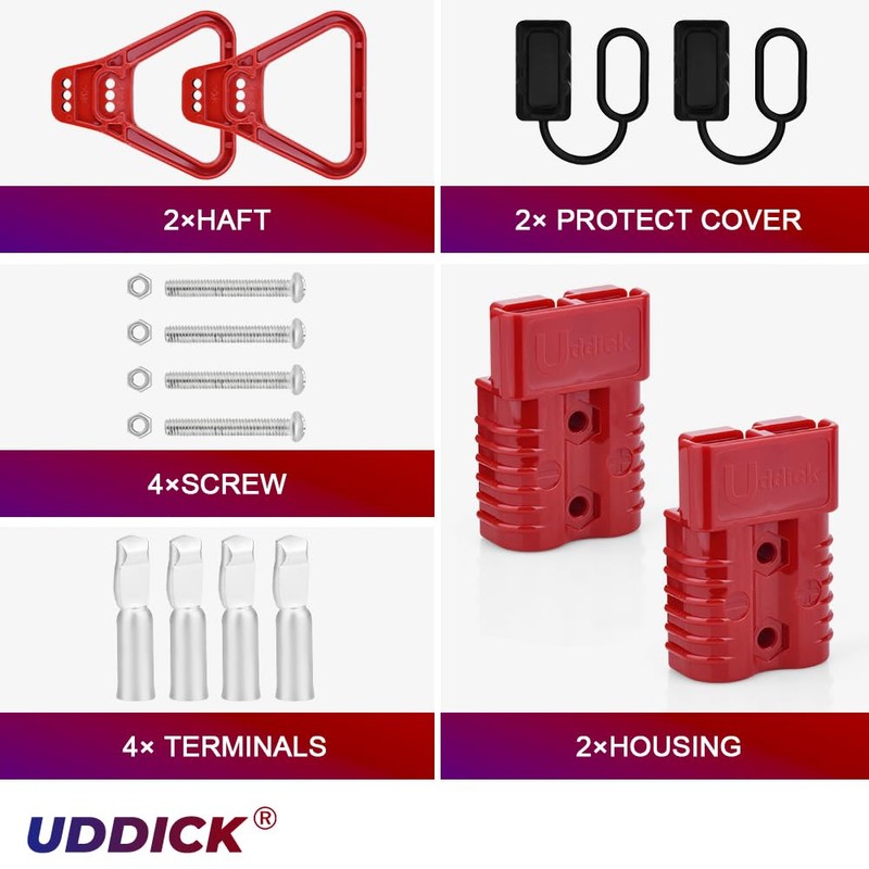Uddick 2PCS 175A Battery Quick Connector with Dust Cover and
