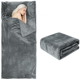 tuphen Flannel Sleeping Bag Liner for Adult, XXL Soft Fluffy Adult Sleeping Sack with Zipper, Travel Camping in Warm Cold Weather, Thick Sleeping Bag Liner for Hotel Hiking Camping Indoor Outdoor Use