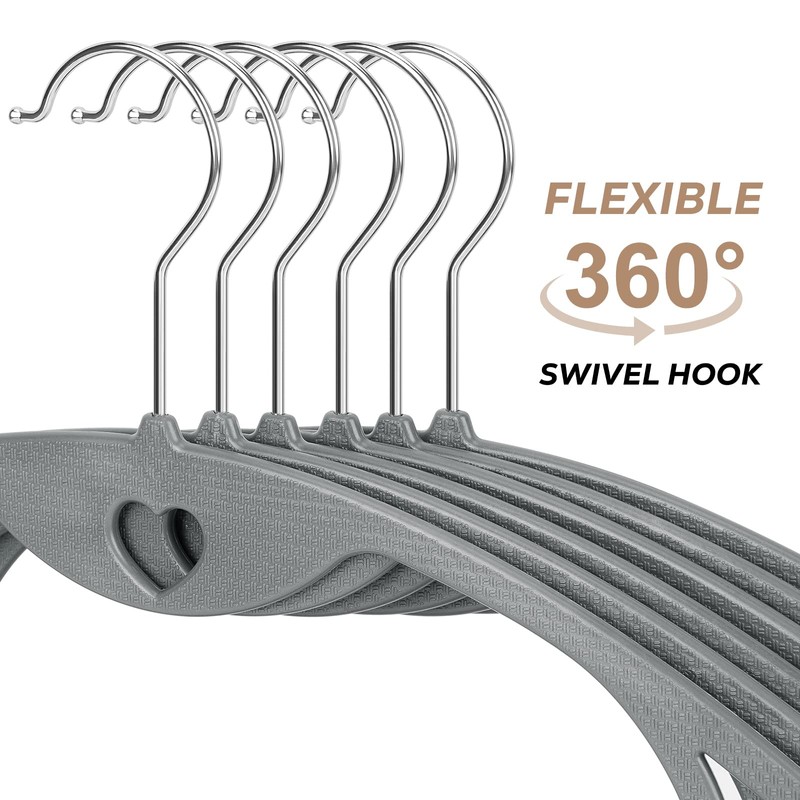 Grey Plastic Hangers 50 Pack: No Shoulder Bumps Ultra Thin