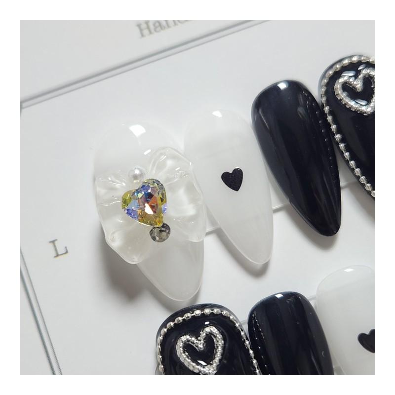  Black&White Handmade nail tip - long ballerina / Black&White