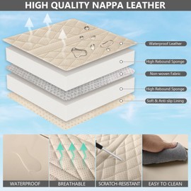 otoez Leather Car Seat Covers Full Set, Breathable Waterproof Nappa Leather Front Rear Car Seat Protectors with Lumbar Support, Universal Automotive Seat Covers for Most Cars SUV Truck Sedan (Beige)