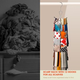 Uinicor Scarf Hanger 2 Pack 24 Storages,Purse Hanger with 360 Swivel Hook,Scarf Organizer Scarf Hangers for Closet,for Scarves, Shawl,Belt,Purse & Baseball Cap