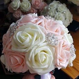 Higfra - Flores artificiales de aspecto real, 25 piezas, rosas falsas con tallos para bricolaje, ramos de boda, centro de mesa para baby shower, arreglos florales, mesas de fiesta, decoración del hogar
