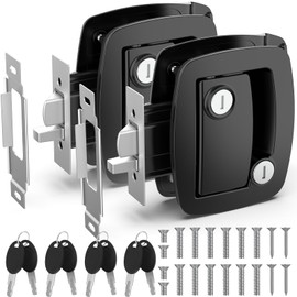 BEBOBLY RV Door Lock Replacement, Aluminum Alloy Lighter RV Door Latch with Paddle Deadbolt & 4 Keys, 100% Metal Camper Door Locks, RV Entry Door Lock for Travel Trailers Cargo Hauler, Black, 2 Packs