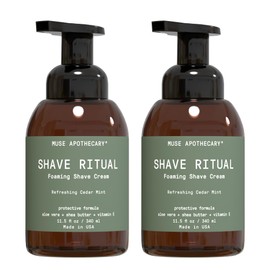 Muse Apothecary Foaming Shave Ritual - Natural Shaving Cream Sensitive Skin - Womens Shaving Cream Mens Shave Cream - Protective Formula Aloe Vera + Shea Butter + Vitamin E - Cedar Mint - 11.5oz