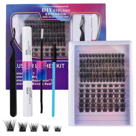 OranSee Kit de Extensiones de Pestañas DIY Volumen, Kit de Extensiones de Pestañas en Racimos D Curl con Pegamento y Sellador de Pestañas y Pinzas para Extensiones de Pestañas (Natural) - 132pcs