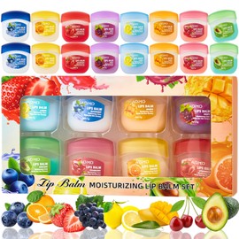 VEROA 16 Pcs Lip Balm Set - 8 Fruity Flavors Natural Organic Lip Balm Multipack - Deep Moisturizing Best Lip Balm for Cracked Lips - Lip Repair Vegan Cute Lip Balm 7 G * 16 Pcs