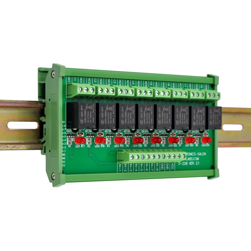 Electronics-Salon DIN Rail Mount 8 SPDT Power Relay Interface Module.