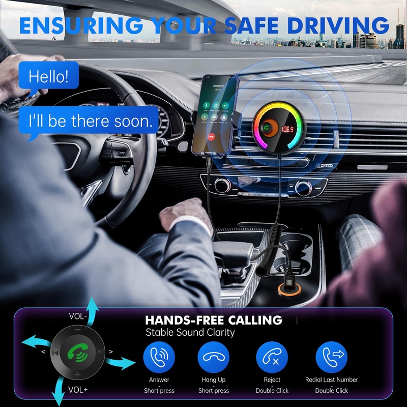 Magift Bluetooth Car Adapter 5.4 FM Bluetooth Transmitter, [FlY LED