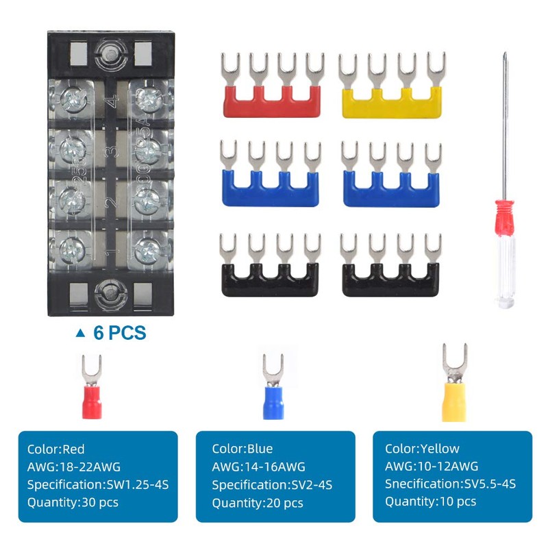 73Pcs(6Sets) Terminal Block Set, 6Pcs 4 Positions 600V 25A Dual
