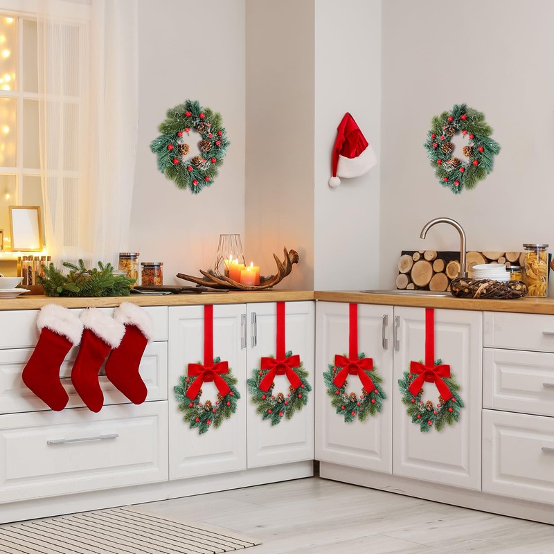 Knitgrip 6 Pcs Small Christmas Cabinet Wreaths Bulk Mini Kitchen