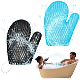 Karenhi 2 Pcs Honeycomb Exfoliating Glove Bath Mitt Body Spa Scrubber, Honeycomb Exfoliator Glove for Body Shower, Honeycomb Exfoliator Scrubber Sponge Shower Loofah, Quick Drying (Blue,Black)