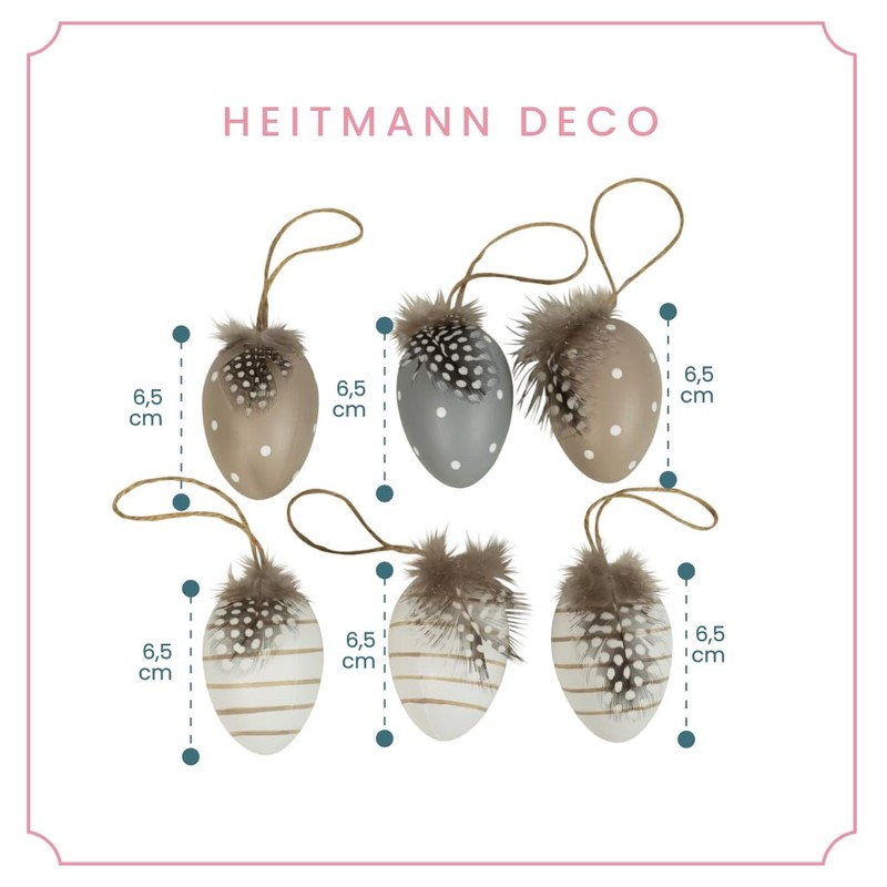 HEITMANN DECO Hanging Eggs Set of 6 Brown / Grey