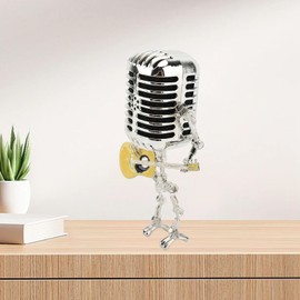 Srliya Vintage Microphone Guitar Robot Table Lamp Aluminum Retro Metal Robot Night Light for Bedroom Desk Home Decor (Yellow)