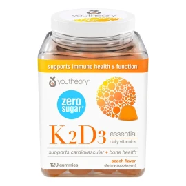 🍑☀️🦴 Youtheory Vitamina K2 + D3 | 120 Gomitas, Sabor Durazno 💖