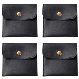 CALFOVERA 5PCS PU Leather Travel Jewelry Bags Black Small Lipstick Jewelry Storage Packaging Pouch Case Pocket Organizer with Snap Button for Earrings Necklaces Bracelet Ring Women Gift