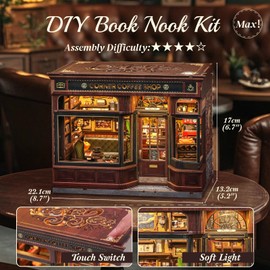CUTEBEE Book Nook Kit - DIY Miniature House Coffee Shop Dollhouse Kit for Adults and Teens, Booknook Tiny House Bookshelf Decor 3D Wooden Puzzle, Gifts for Family, Friends (Corner Coffee Shop)