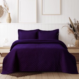 Tribeca Living Brisbane Oversized Queen Quilt Bedding Set, Solid 3-Piece Quilted Bedspread Coverlet with Matching Pillow Shams, Super Soft, Fade and Wrinkle Resistant Quilts, Fig (BRISQUILTQUFI)