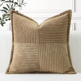 Artscope Striped Corduroy Cushion Covers with Splicing Super Soft Boho Pillow Covers Broadside Decorative Textured Throw Pillows for Couch Sofa Bed Living Room 40x40cm, Brown