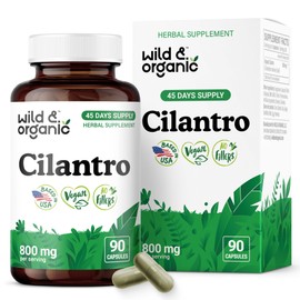 Wild & Organic Cilantro Capsules 800 mg - Detox & Antioxidant Support - Cilantro Powder Supplement - Coriander Leaf - Vegan, No Fillers, Non-GMO - 90 Count