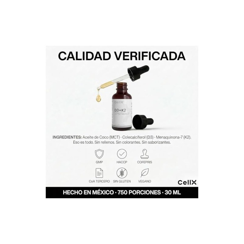 CellX Vitamina D3 10 mcg + K2 MK-7 10 mcg