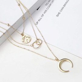 Edary Boho Layered Necklace Moon Necklaces Chain Map Pendant Gold Jewelry for Women(Gold)