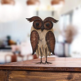 E-view Rustic Owl Figurines Decor Animal Statue for Home-Wooden Stand Owl Sculptures Decorations for Living Room Bedroom-Shelf Decoration Decorative Tabletop Collection(Owl A)