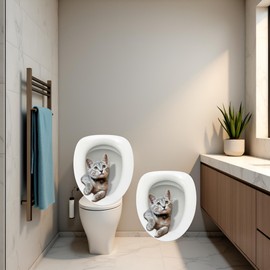 2 Sheets 30cm Cartoon Toilet Seat Lid Sticker Cute Cat Waterproof Self-Adhesive Removable Lid Decal Bathroom Decoration Lid and Tank Covers DIY Removable Waterproof Toilet Sticker