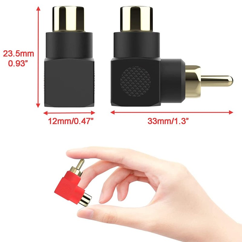 Greluma 8pcs Gold Plated RCA Male to RCA Female 90