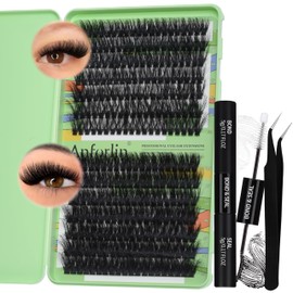 Eyelash Extension Kit 280 pcs Fluffy Lash Clusters D Curl 14-22mm Mix 80D&100D Individual Lashes with Lash Bond, Lash Seal and Lash Applicator for Lash Extension, by Anforlin