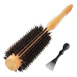 High-Density Soft Boar Bristles Wood Blow-dry Round Hairbrush - Curl, Style Bangs or Short Fine or Normal Hair (Cheek to Shoulder-Length) for Salon Blowouts & Shine, Small 1" Roller, 2" with Bristles