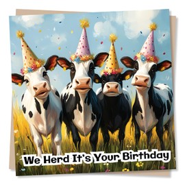 Playful Happy Birthday Card for a Special Someone - Cow Lover, Animal Lover - We Herd It's Your Birthday - For A Friend, Best Friend, Partner, Sister, Child, Kid, Relative