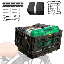 Axiniu Bike Foldable Rear Basket, Rear Bicycle Cargo Rack, Ebike Storage Rear Basket with Large Capacity, Cargo Net and Rainproof Cover, Easy to Install. Resistant to Heat & Corrosion