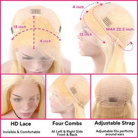 613 Lace Front Wig Human Hair 13x4 Blonde Lace Front Wigs 18Inch 210% Density 613 HD Lace Frontal Wig for Women 12A Brazilian Straight Human Hair Wig Glueless Wig Pre Plucked with Baby Hair