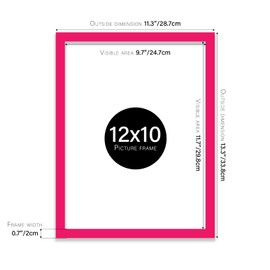 Almost Frameless 12x10 Bright Pink Picture Frame 12"x10"(30.5x25.4cm) Poster, Photo, Artwork, or Print. Thin Edge Slim Frame Portrait and Landscape Display with Wall Hooks