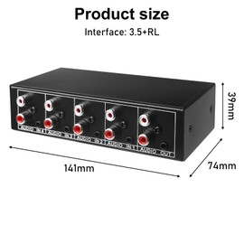 Audio Switcher, Audio Switch 4 in 1 Out, Audio Switch 3.5 mm Aux + RCA L/R, Bidirectional Audio Switcher, Audio Selection Box, Video Audio Splitter for Headphones, Phono, Speaker