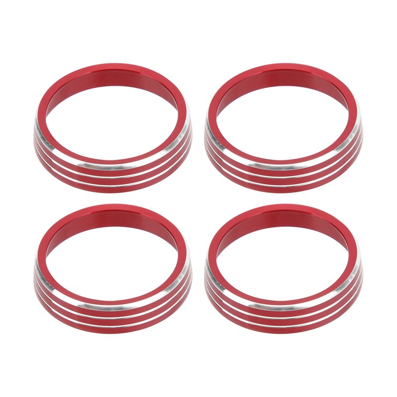 4pcs A/C Air Vent Knob Trims Rings Red Aluminum Alloy