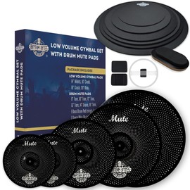 Rhythm Bytes Low Volume Cymbal Pack & Drum Silencer Pads, 12pcs, Cymbals Set - 14"/16"/18"/20", Drum Pads - 8"/10"/12"/13"/14"/16", 1 Bass Mute, 1 Snare Wire Mute, Black