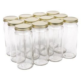 North Mountain Supply 16 Ounce Glass Wide Mouth Straight-Sided Canning Jars - with Gold Metal Lids - Case of 12