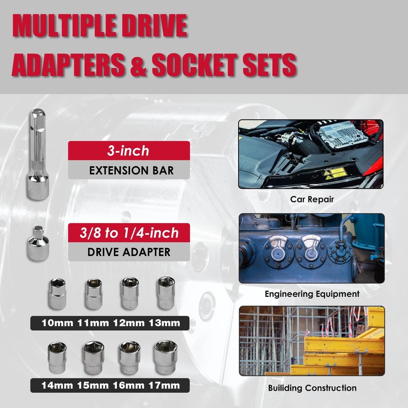 KITLUCK Cordless Electric Ratchet Wrench Set, 3/8" 12V Extended Power