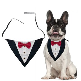 HACRAHO Dog Tuxedo Collar, 1 Piece Formal Dog Tuxedo Bandana Collar with Bow Tie, Adjustable Pet Tuxedo Neck Scarf for Wedding Party for Pets Dogs Cats Red