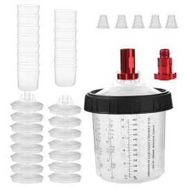 20oz (600ml) Disposable Paint Spray Gun Liners and Lids, 15 Liners, 15 Lids, 5 Plugs, 2 Adapter, 1 Hard Cup & Retainer Ring, Disposable Paint Spray Gun Cup System for LVLP HVLP Spray Gun (600ml)