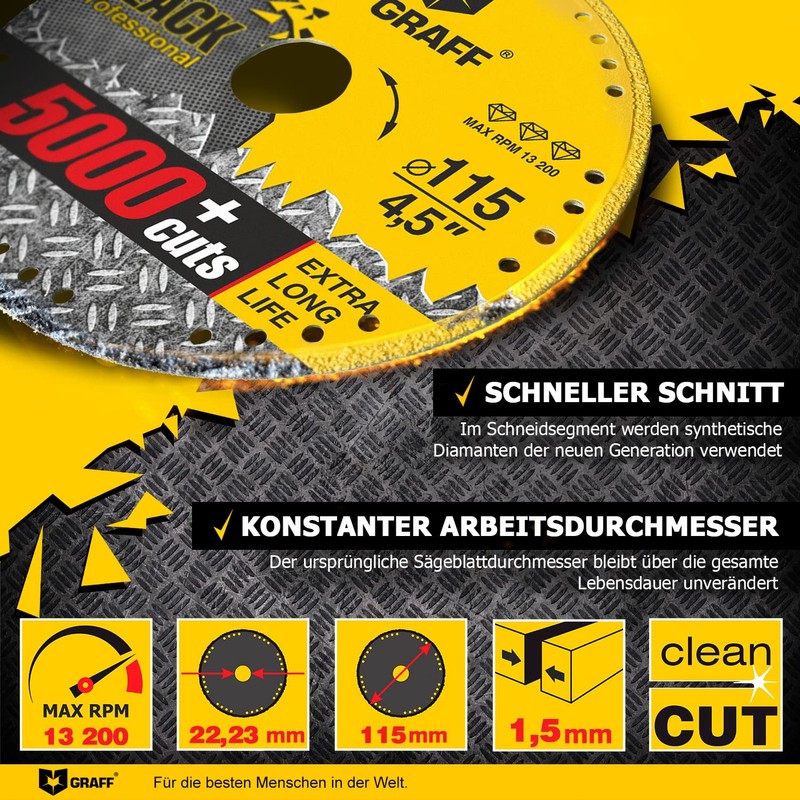 Metal Cutter GRAFF Black Cut Off Wheels 115mm - Diamond