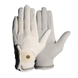 AK Horse Riding Gloves for Competition & Dressing with Crystal Diamante AKRS-6366 (White, L)