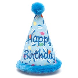 The Worthy Dog Birthday Hat Tough Dog Toy – Chomp-Resistant Durable Dog Toy with Multiple Squeakers, Reinforced Mesh Lining & Strong Stitching - Blue, One Size